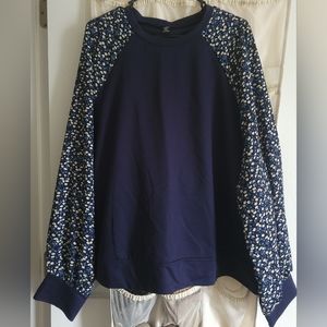 New/SHEIN Curve/Blue Blouse/Long sleeves/Print sleeves/ 4XL